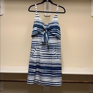 Blue and white sundress.